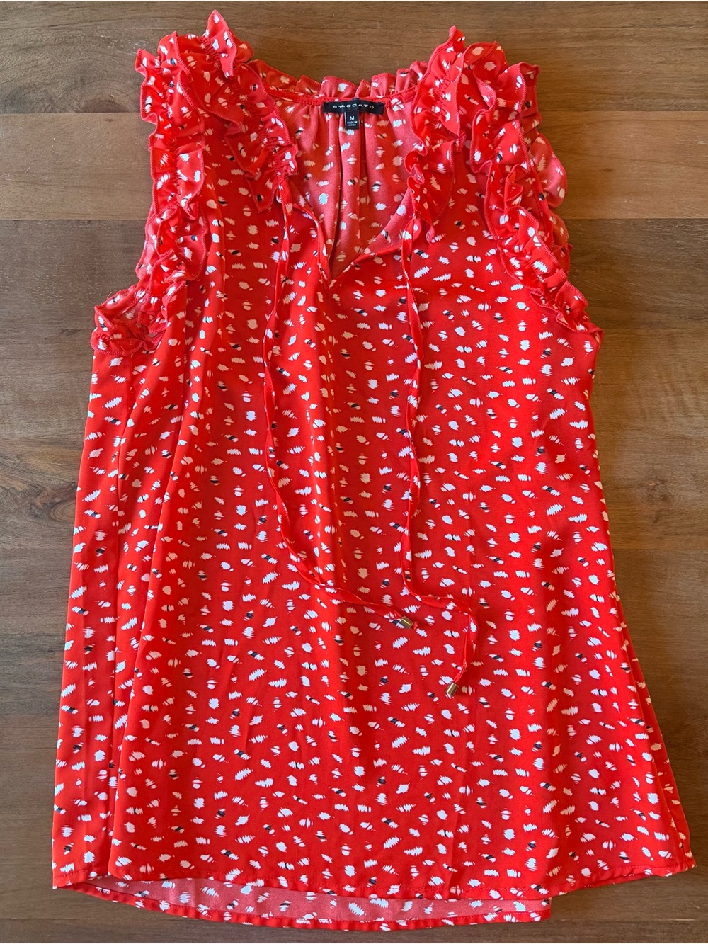 NWOT Staccato Red Blouse with White Dot Accent